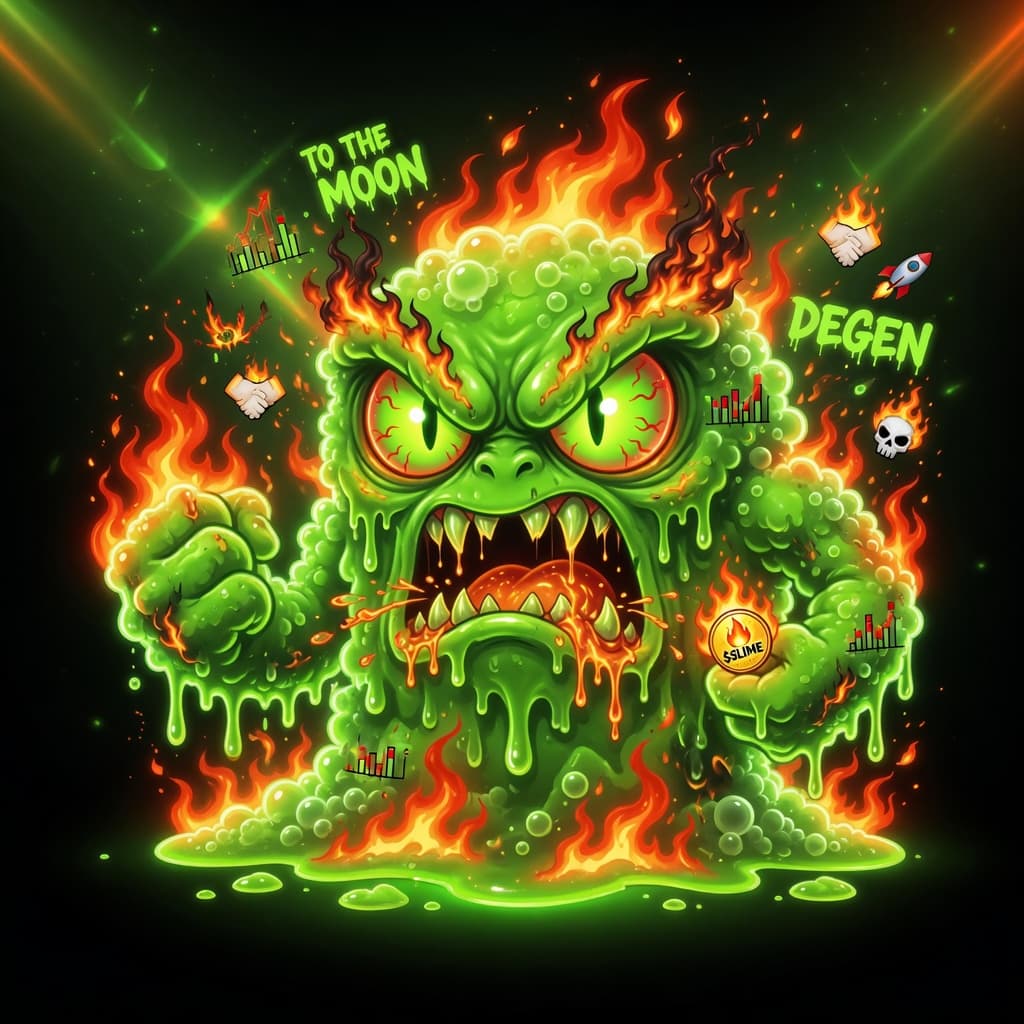 BurningFroth — fiery green slime mascot