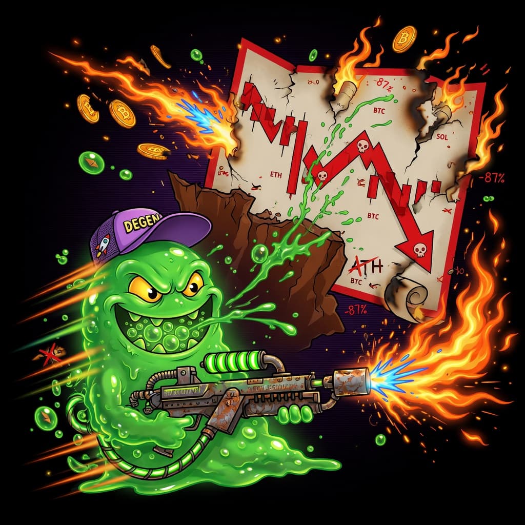 Slime with flamethrower torching a crash chart