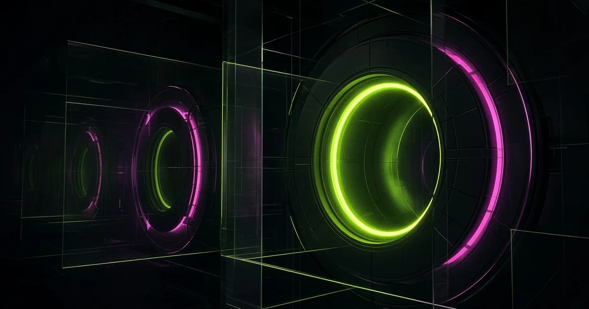 Layered neon vault chambers — Punch vaults/margin mood.